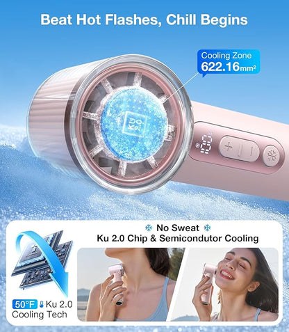 TORRAS COOLiFY iva Handheld Fan with Ice Cooler, [Chill by 50F] 0-100 Speed, Super Mini Powerful Portable Fan, 5000mAh Rechargeable Hand Held, Travel Essentials, Gifts for Dad Husband, Pink