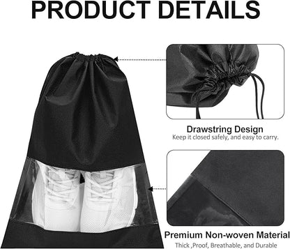 YAMIU 12PCS Shoe Bags for Travel - Large Dustproof Drawstring Shoes Pouch Packing Organizers for Men & Women, Black
