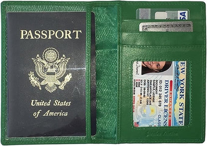 Personalized Monogrammed Emerald Green Leather RFID Passport Wallet and Luggage Tag