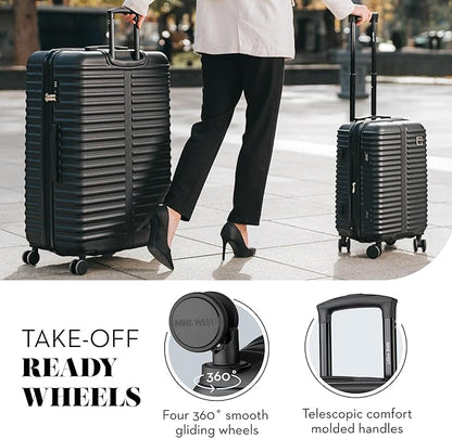 Nine West Suvi 2 Piece Luggage Set for Cruise & Extended Trips, 32" Large Expandable Suitcase & 20" Smart Carry On with USB Port, Hardshell Spinners Midnight Black