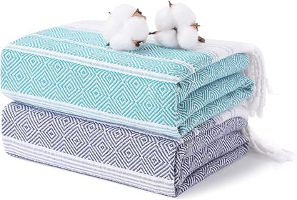 2 Packs Cotton Turkish Beach Towels Quick Dry Sand Free Soft Absorbent Extra Large Xl Big Blanket Adult Oversized Bath Pool Swim Towel Set Bulk Multipack Lightweight Thin Sandless Fast Drying Compact