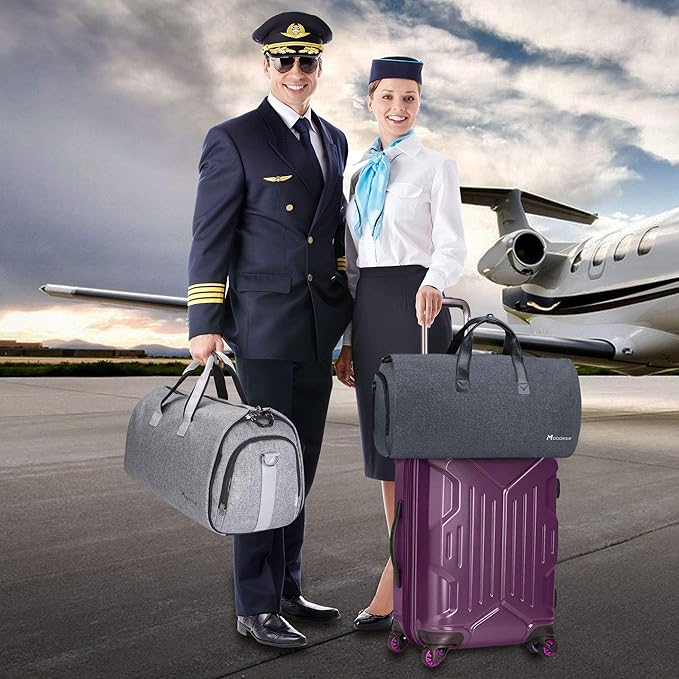 Modoker Convertible Garment Bag with Shoulder Strap, Carry on Garment Duffel Bag for Men Women - 2 in 1 Hanging Suitcase Suit Travel Bags (Grey)
