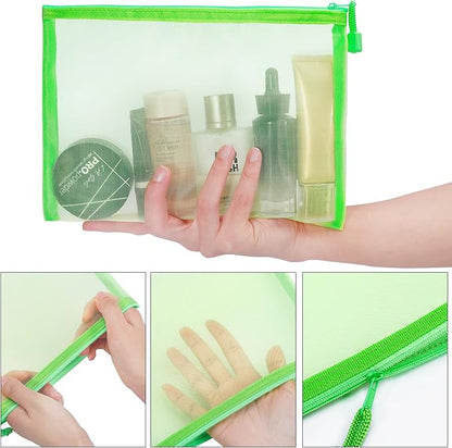 12 Pieces Zipper Nylon Mesh Pouch, Mesh Cosmetic Bags Makeup Bags Pencil Case, Multipurpose Travel Bags for Cosmetic School Office Supplies and Travel Accessories (Green, A5)