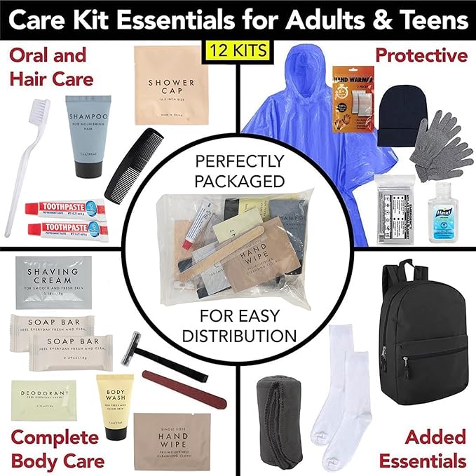 12 Pack Homeless Care Package Supplies Bulk Care Kit for Winter Homeless Survival Kit, 24 Pieces