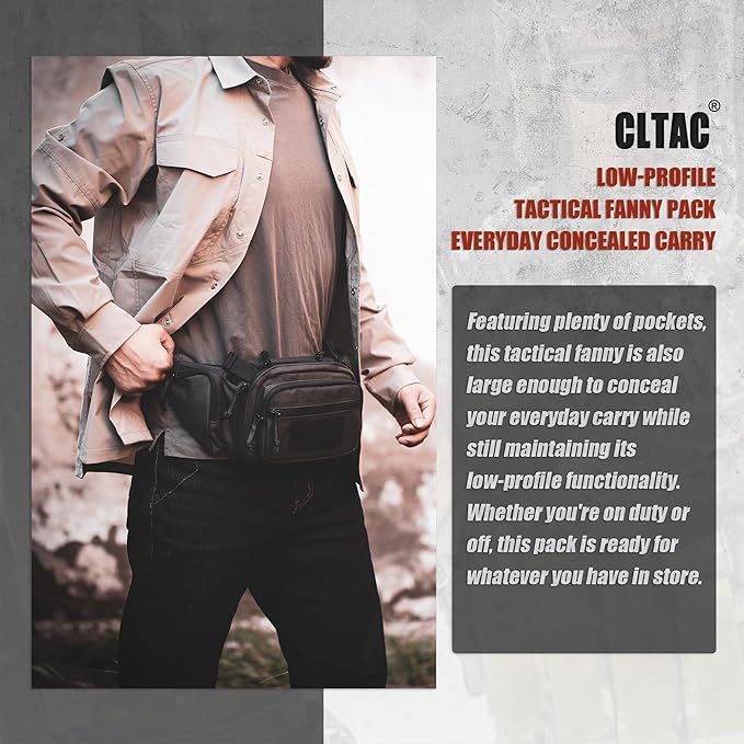 Tactical Fanny Pack CCW Gun Waist Bag for Men and Women with Pistol Holster, Low Profile Concealed Carry Everyday Hip Pack for Hiking Travel Outdoor Running Hunting, Dark Grey