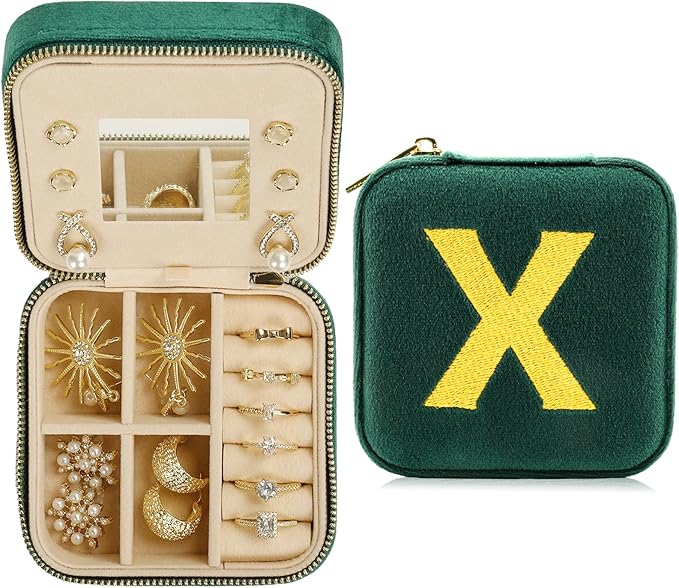 Jenria Christmas Gift for Women, Travel Jewelry Case for Women, Jewelry Organizer, Jewelry Box, Unique Gifts, Personalized Gifts for Her, Birthday Gifts for Mom, Teen Girl, Girlfriend, Green, X