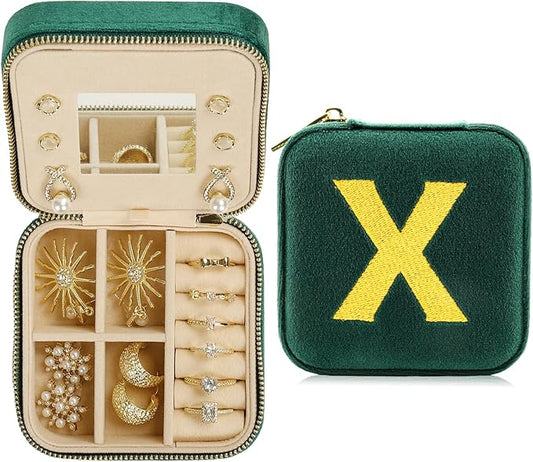 Jenria Christmas Gift for Women, Travel Jewelry Case for Women, Jewelry Organizer, Jewelry Box, Unique Gifts, Personalized Gifts for Her, Birthday Gifts for Mom, Teen Girl, Girlfriend, Green, X