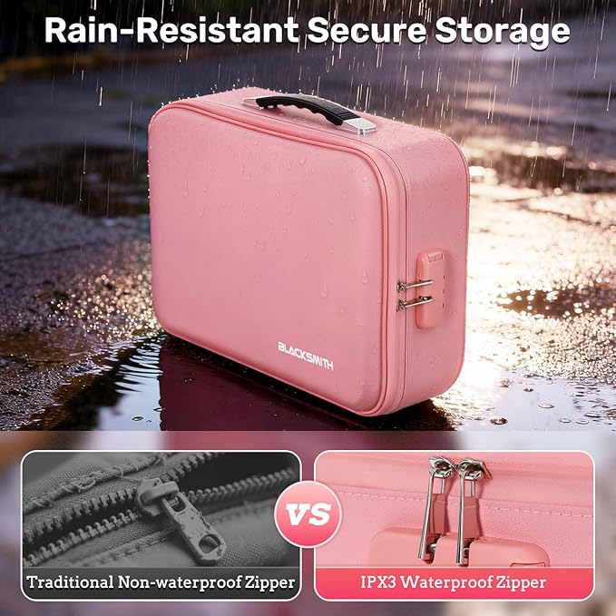 BlackSmith Fireproof Document Box, 4200°F Heat Resistant & Waterproof Hard Case 13 Layers File Organizer with Lock, Portable Safe for Important Documents, Certificates, Travel Use-Pink