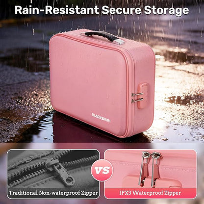 BlackSmith Fireproof Document Box, 4200°F Heat Resistant & Waterproof Hard Case 13 Layers File Organizer with Lock, Portable Safe for Important Documents, Certificates, Travel Use-Pink