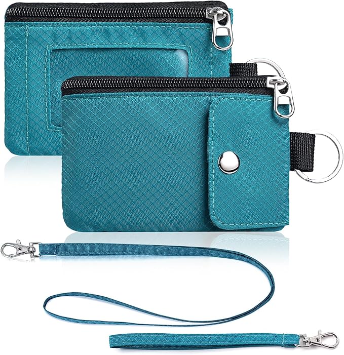 Minimalist Wallet For Mens Womens, Keychain RFID Blocking Zipper Small Wallet with ID Window 2 Lanyards,Water Resistant Travel Cash Card Coin Case Boys Girls
