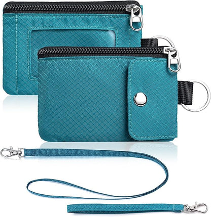 Minimalist Wallet For Mens Womens, Keychain RFID Blocking Zipper Small Wallet with ID Window 2 Lanyards,Water Resistant Travel Cash Card Coin Case Boys Girls