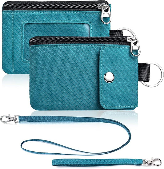 Minimalist Wallet For Mens Womens, Keychain RFID Blocking Zipper Small Wallet with ID Window 2 Lanyards,Water Resistant Travel Cash Card Coin Case Boys Girls