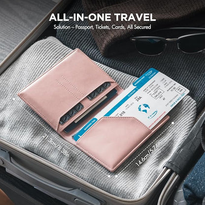 VULKIT Passport Holder for Travel, Rfid Blocking Passport Cover, Slim Travel Wallet for Men & Women, Dusty Pink
