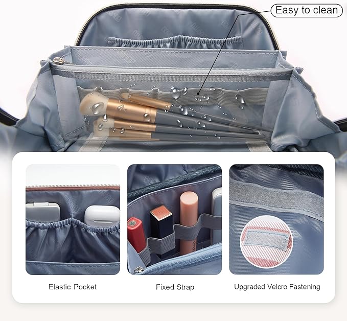 BOYATU Travel Makeup Bag for Women: Large Cosmetic Bag Set of 3 - PU Leather Make up Bag with Compartments - Compact Waterproof Toiletry Bag with Divider & Handle (B-1-Pink)