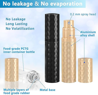 Travel Perfume Atomizer Bottle Refillable - 2-Pack 5ml Leakproof Fragrances Perfume Atomizer, Portable Perfume Sprayer, Perfume Refillable Bottle for Traveling (Black & Gold)