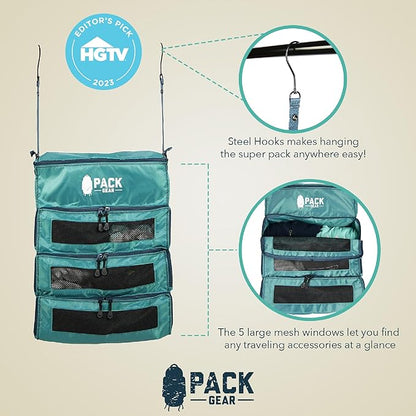 Pack Gear Hanging Carry-On Organizer - Our Fitted Hanging Luggage Organizer Perfectly Fits Any Carry On - Our Packing Cubes For Travel Use Mesh Windows to Make Finding Clothes Easy (Green, M)
