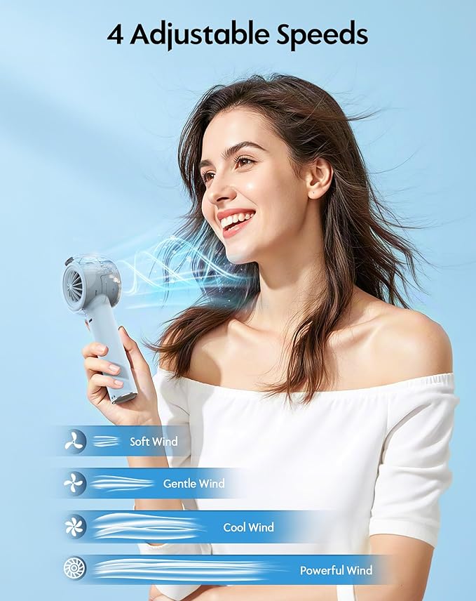 Portable Misting Fan, Handheld Turbo Fan with Mist, 6000mAh Battery Rechargeable Personal Fans Mister 4-Speed, 25ml Water Spray Tank, Gifts for Women Men Home Office Travel Outdoor Camping