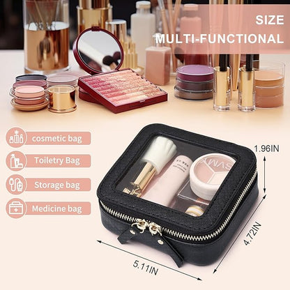 Pinkmik Small Makeup Bag Mini Clear Cosmetic Makeup Case & Toiletry Bag with Zipper Women's Purse Organizer & Car Essentials (Black,MINI-1)