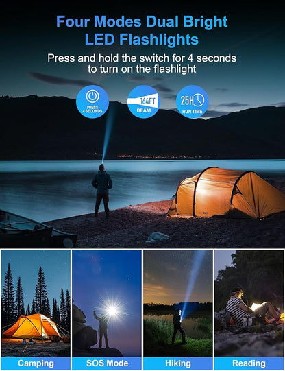 Solar Charger Power Bank, PD 20W Fast Charging External Batter, 40000mAh Portable Phone Charger Built in 4 Cables with Dual Bright Flashlights for Camping, Hiking, and Outdoor Use (Black)