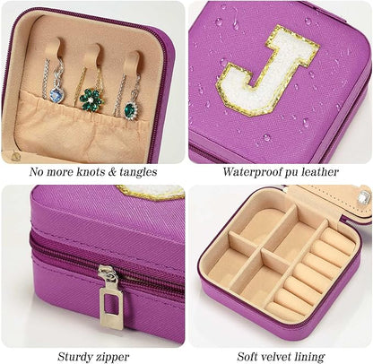Parima Christmas Gifts for Mom - Small Travel Jewelry Box, Travel Jewelry Case with Mirror for Necklace Earrings Rings Organizer | Birthday Gifts Christmas Travel Gifts for Mom - Letter F, Purple