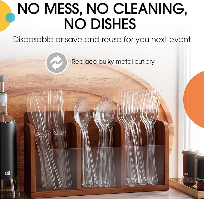 Party Solids Clear Plastic Silverware Heavy Duty 150 Pieces Clear Disposable Silverware Heavy Duty, Utensil Sets, 50 Of Each Forks, Knives & Spoons Disposable Cutlery Set For Party Supplies