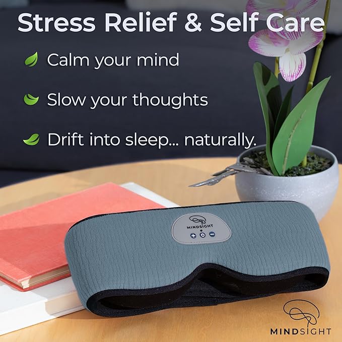 Mindsight DriftBand Sleep Mask with Bluetooth Headphones | Blackout Eye Mask with Memory Foam | Breathable Plush Fabric | Ultra-Thin Adjustable Speakers | Built for Sleep & Travel | Spot Clean Only