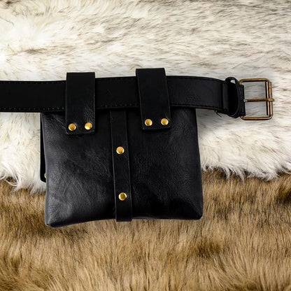 Renaissance Belt Pouch Viking Leather Medieval Belt Waist Bag Pirate Cosplay Festival Halloween Adjustable Accessories (Bottle-Black)