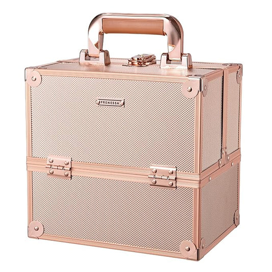 FRENESSA Makeup Train Case Makeup Case Travel Cosmetic Box Organizer Portable Make Up Box with Dividers Lockable for Artist Nail Sewing Vanity Storage Makeup Travel Case Rose Gold