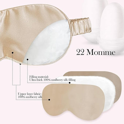 SilkDream 100% Mulberry Silk Sleep Mask Eye Mask for Sleeping 22 Momme Nature 6A Real Silk Gifts for Women&Men Champagne