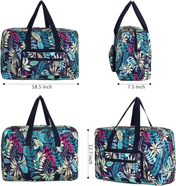 F.FETIVIN Weekender Bag Carry On Travel Duffle Medium Overnight Bag for Women (Blue Leaf)