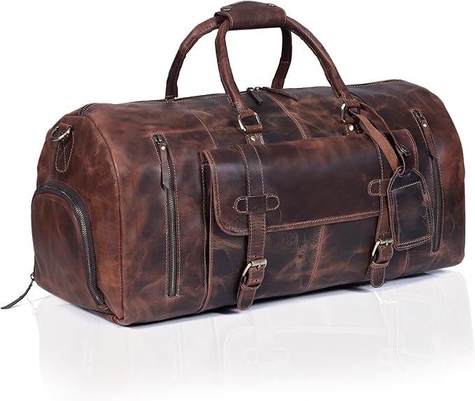 28" Large leather Travel Bag Duffel bag Gym sports flight cabin bag Leather Holdall Overnight Weekend Large luggage bag (28 inch)