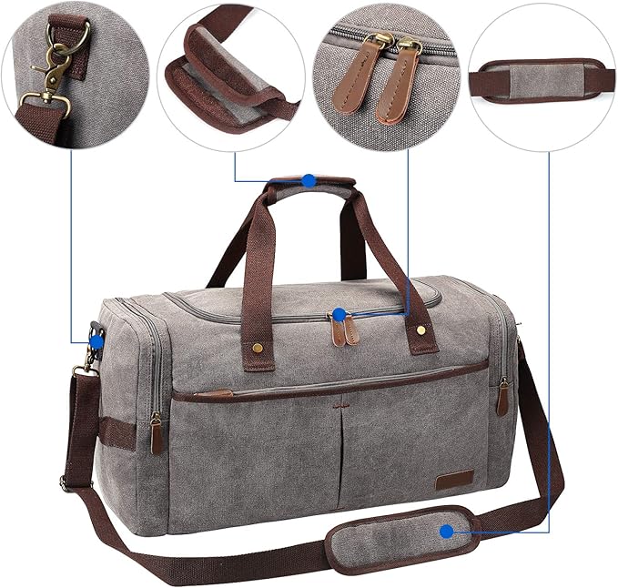 S-ZONE Canvas Duffel Bag for Travel 45L Weekender Overnight Travel Bags with Shoes Compartment for Men