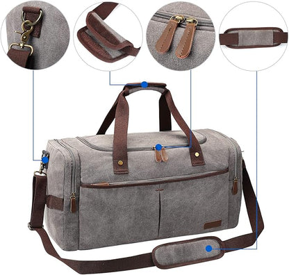 S-ZONE Canvas Duffel Bag for Travel 45L Weekender Overnight Travel Bags with Shoes Compartment for Men