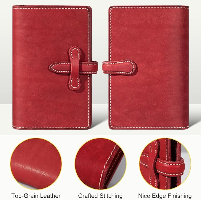 Leather Passport Holder for Travel Women Men, RFID Blocking Card Slot, Top-Grain leather with Magic Buckle, Boarding Pass Pocket,Retro Passport Wallet,Red