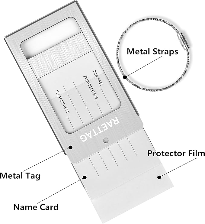 Luggage Tags Metal Suitcase Tags Travel Bag ID Identifier Luggage Tag (Silver 6-Pack)