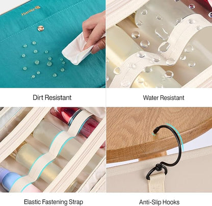 Hanke Hanging Travel Toiletry Bag for Women with Jewelry Organizer Compartment, Travel Essentials Toiletries and Makeup Bag, Water-Resistant & Stain-Resistant with Trolley Strap (Turquoise Green)