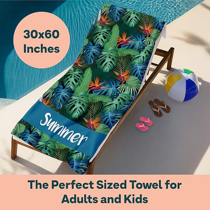 Ships Next Day - Personalized Beach Towel for Kids & Adults - Printed in USA - Custom Towels with Picture and Text - Quick Dry Pool Towels - Cotton/Poly Blend - 30" x 60" - Tropical Hawaiian