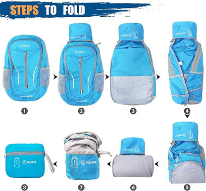 ZOMAKE Ultra Lightweight Packable Backpack 25L, Foldable Hiking Backpacks Water Resistant Small Folding Daypack for Travel(Light Blue)
