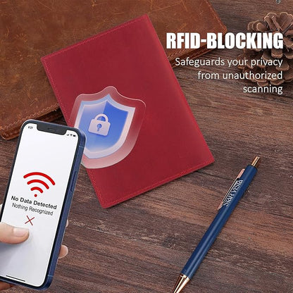 STAR VISTA Albatross Leather Travel Passport Holder, Minimalist Design, Full Grain Leather Case for Women and Men - Slim Passport Wallet, Bifold, RFID Blocking, with AirTag Holder, Crimson Red