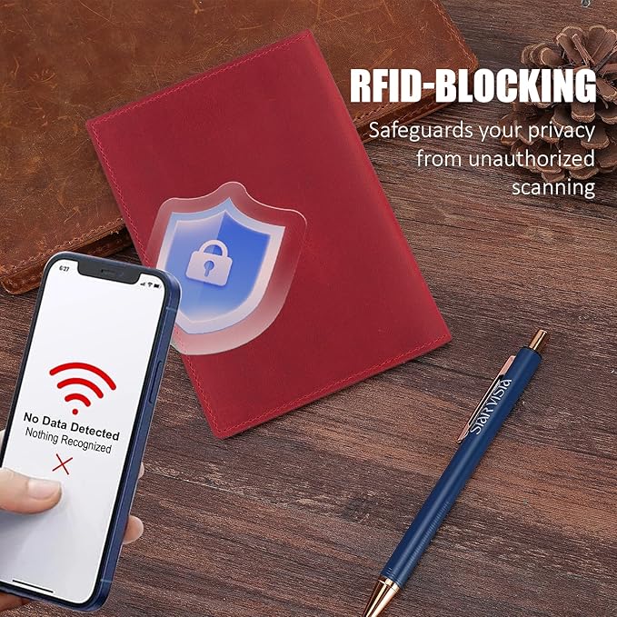 STAR VISTA Albatross Leather Travel Passport Holder, Minimalist Design, Full Grain Leather Case for Women and Men - Slim Passport Wallet, Bifold, RFID Blocking, Crimson Red