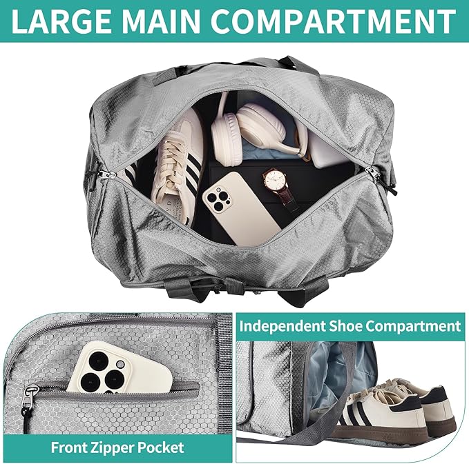 Dimayar Travel Duffle Bag for Men Women - Foldable Duffel Bag with Shoes Compartment - Overnight Bags Waterproof & Tear Resistant(85L,Space Gray)