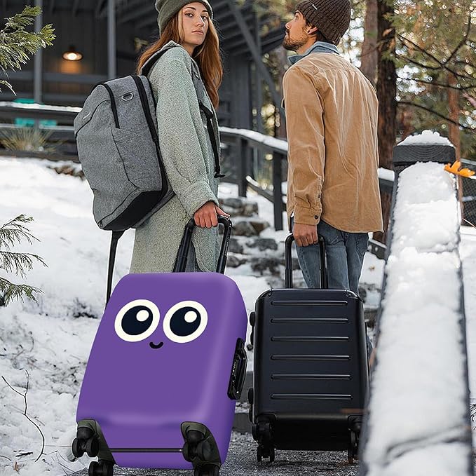 ANNA QUEEN Cute Smiley Face Luggage Cover, Purple Cartoon Suitcase Protector with Big Eyes Design, Stretchable, Washable Travel Cover for 32-34 Inch Luggage