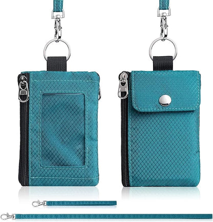 Minimalist Wallet For Mens Womens, Keychain RFID Blocking Zipper Small Wallet with ID Window 2 Lanyards,Water Resistant Travel Cash Card Coin Case Boys Girls