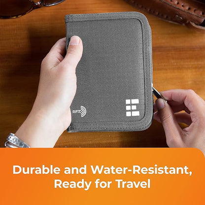 Passport Holder & Travel Wallet with RFID Blocking - Premium Document Organizer Case for Men and Women - Holds Passports, Cards, Tickets, ID, Cash - Compact Zippered Wallet - Shadow