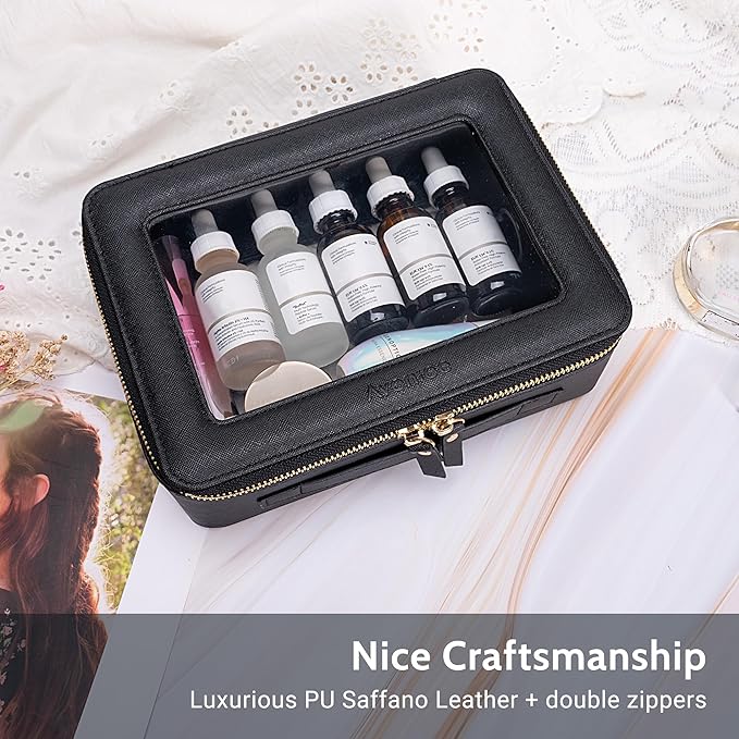 Aveniee Clear Makeup Bag Set (2-Piece Mini & Midi) - Travel Toiletry Organizer for Women, Waterproof Cosmetic Pouch & Car Accessory for Travel Size Toiletries, Black