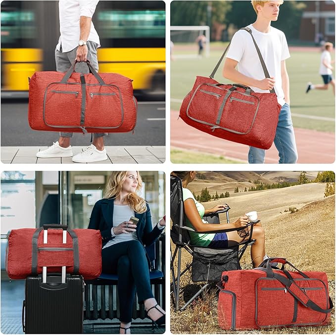 Vomgomfom 65L/85L/115L Foldable Travel Duffle Bag, Lightweight Checked Luggage with Shoe Compartment, Water-Resistant Weekender Overnight Bag for Men & Women