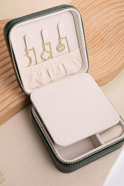 S.Leaf Travel Jewelry Organizer Boxes for Women Small Portable Necklace Earrings Bracelet Rings Travel Case Best Friend Birthday Gifts for Women Trendy (12_Pattern_Crocodile_Brown_01)