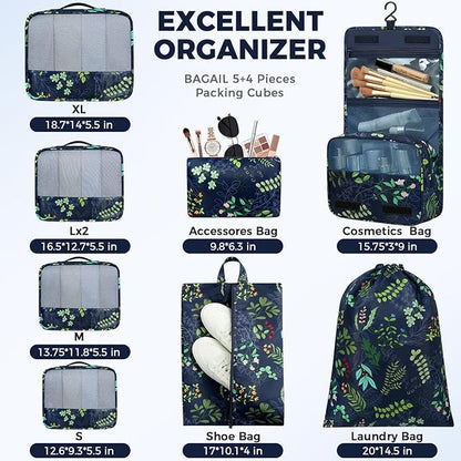 BAGAIL 9 Set Packing Cubes Luggage Packing Organizers for Travel Accessories