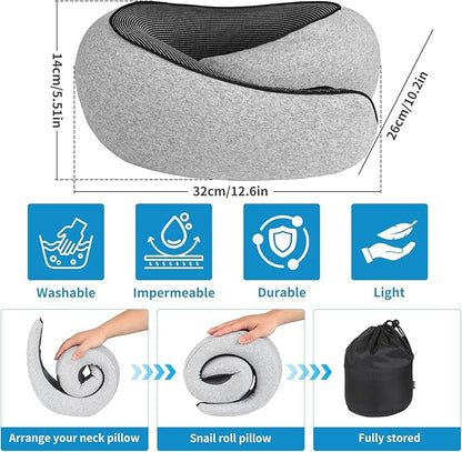 100% Memory Foam Neck Travel Pillow, Neck Pillow Airplane with Eye Mask & Ear Plugs, Ergonomic Portable Design, 360° Support Stowable Pillows Best for Travel Pillow for Plane, Car, Home, Work