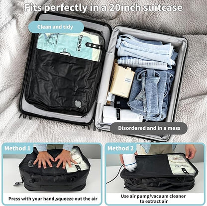 Compression Packing Cubes, Vacuum Bags for Business Trip, Professional IPX8 Reusable Travel Packing Cubes for 20 inch Suitcases, Organizer Bags for Luggage for Women & Men(2 pack, with Pump)
